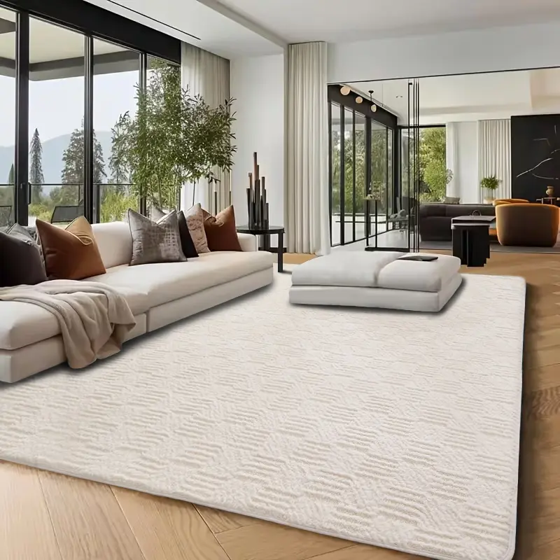 【DealsforYouDays】Minimalist White Textured Indoor Area Rug - Non-Slip Backing, Pet-Friendly, Soft, Waterproof, Stain-Proof, Machine-Washable Floor Mat for Living Room, Bedroom Home Decor