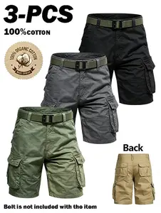 3-pack men’s cargo pants, tactical men’s shorts, men’s shorts with multifunctional pockets, suitable for golf and outdoor activities, men’s hiking shorts, wear-resistant, wrinkle-resistant, breathable shorts