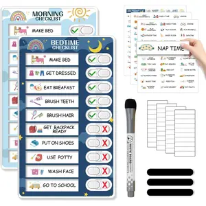 2 in 1 Bedtime/Morning Routine Chart for Kids Toddlers, Magnetic Chore Chart for Kids, Cute Visual Schedule for Kids Schedule Board for Home, Kids Checklist to Do List ADHD Tools for Kids