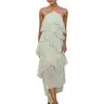 Aprilake Women's Summer Frill Halter Neck Flowy Chiffon Sundress A-Line Tiered Ruffle Long Maxi Formal Wedding Dress