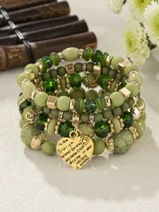 Boho Style Heart & Turquoise Texture Design Beaded Bracelets, Fashionable Vintage Jewelry for Women & Girls, Trendy All-match Jewelry for Birthday Gift
