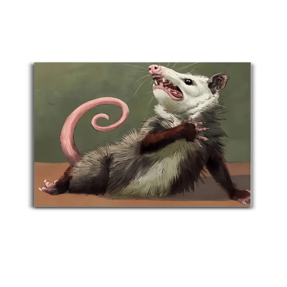Funny Opossum Meme Photo Print - Multi-Size Novelty Wall Decor with Elegant Glass Crystal Rose Accent, Lightweight Oddities Poster, Unique Gag Gift for Animal Lovers, Room Decor for Bedroom Living Room wall decor wall art posters room decor