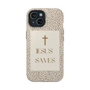 Jesus Saves Leopard Luxe Case - Chic Faith Statement  Neutral Glam |   Suitable for IPhone 7–17 Promax Series Smartphone Protector
