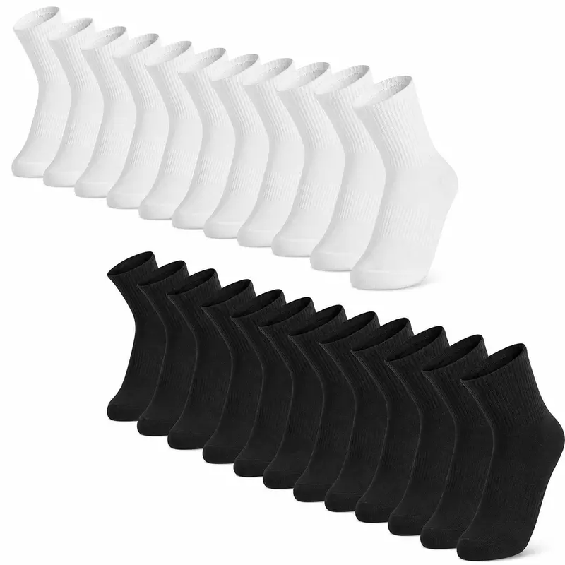 Unisex White Crew Socks (6 Pairs, One Size) - Soft Knit Active All Season Socks, Stretchable Cushioned Cotton, Breathable Arch Support for Running Gym, Daily Wear
