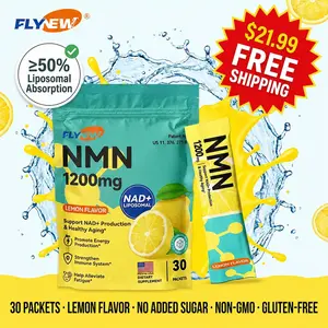 FLYNEW NMN NAD+ PQQ Supplement - 8 in 1 Cellular Renewal Formula | Supports Collagen Production, Skin Elasticity & Healthy Aging | 30 Vegan Lemon Drink Mix Packets