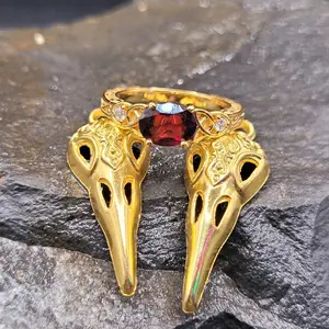 Hessonite Garnet and Zirconia Fine Gemstone Gold Plated Celctic Knot Medieval Ring Size 7.