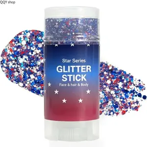 【Summervibes】4th of July Glitter Stick, Red White Blue Shimmer Sparkle Gel, Portable Body Hair Shiny Makeup, Vibrant Patriotic Glitter Cosmetic, Easy Apply Festive Beauty Decor for Independence Day Party, Holiday Events & Trendy Patriotic Looks