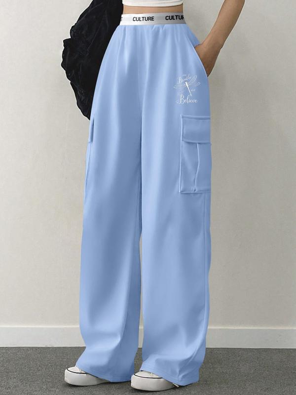 Women's Floral Print Pocket Sweatpants, Casual Jogger Pants for Spring & Fall, Women's Trousers for Daily Wear