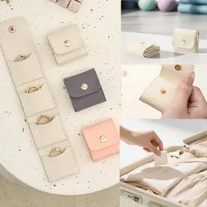 3-Pcs Mini Portable Divided Jewelry Pouch Compatible for- Ring& Earring Storage Case with Multi-Compartment Organizer, Travel Jewelry Bag