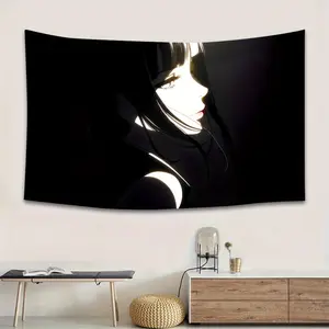 1 piece of anime girl wall decoration tapestry - black and white Japanese manga art printing is an ideal gift for families and anime fans, holiday party decoration, durable materials, easy to hang, multi-scene universal