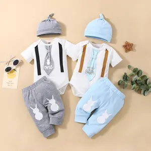 My First Easter Baby Boy Outfit Newborn Clothes Long Sleeve Rabbit Bow Romper + Bunny Pants + Cute Hat 0-18 Months
