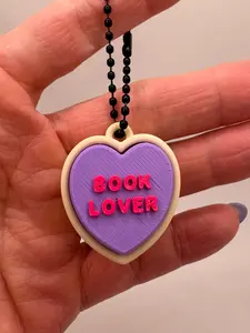 3D Printed Heart Candy “Book Lover” Clicker – Bookish Fidget Keychain