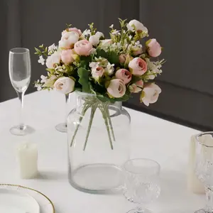 4 Pack Artificial Blush Mini Ranunculus Silk Flower Arrangements, Faux Buttercup Floral Bouquets 12"