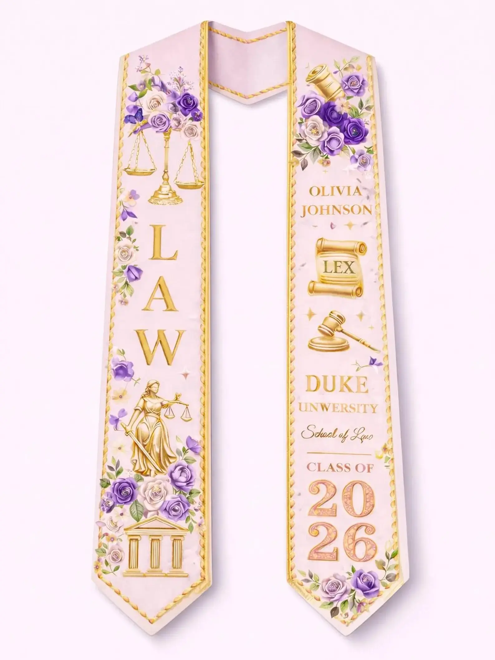Personalized Law Graduation Stole 2026 Printed, Custom Name Law School Grad Sash, Lawyer Graduation Stole, Law School Graduation Gift Keepsake