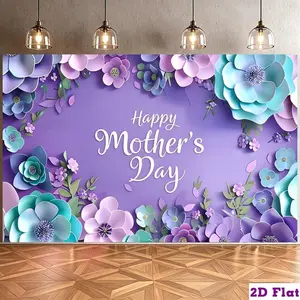 Summervibes 2D Flat - 2D Flat - for Party Banners 2D Flat Banner, 1pc Polyester Backdrop Happy Mother'S Day Purple Blue Floral Paper Cut, for Party Decor Club, Room, Garden, Farm, Home, No Electricity,summervibes