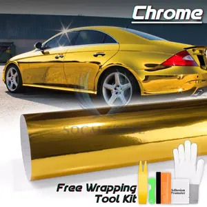 【Chrome】 Gold Car Vinyl Wrap Sticker Decal Sheet Film Air Release Bubble Free