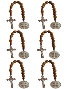 Saint Benedict Medal Prayer Pocket Rosary, Catholic Wood Beads with Medalla de san benitol and Crucifix, Fashion Accessories for Men & Women, Rosary Souvenir, Religious Supplies, Religious Decoration
