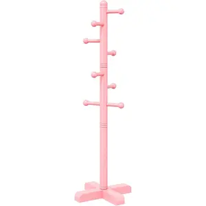 Freestanding Coat Rack with 8 Hooks 2 Adjustable Height Tree Coat Rack for Bedroom Hallway Entrance Office Hats Handbags Purse (Pink)
