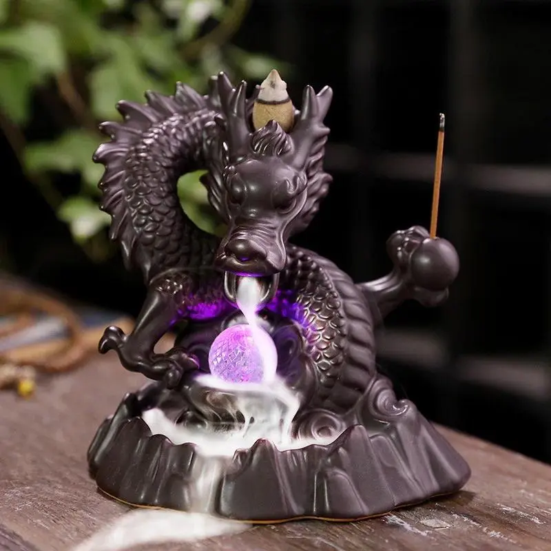 Dragon Design Incense Burner, Ceramic Backflow Incense Burner with 20pcs Incense Cones, Home Fragrance Holder Air Fragrance Diffuser for Living Room Bedroom Office, Scented, Home Fragrance Products