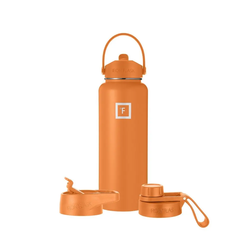 IRON FLASK 40oz Stainless Steel Water Bottle with Plastic Lid Apricot Orange: Insulated Reusable All Ages