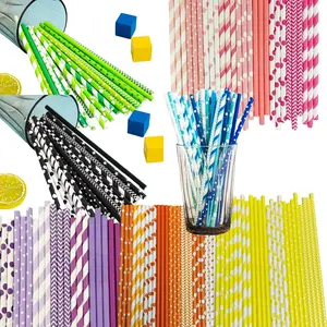 Eco-Friendly Biodegradable Paper Straws (25pcs), Mixed Colors & Patterns, Perfect for Birthdays, Weddings, Parties, Home Bar Accessories, With Straw