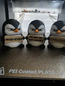 Penguin Figurines with Attitude, Funny Desk Decor, Mini Penguin Shelf Display