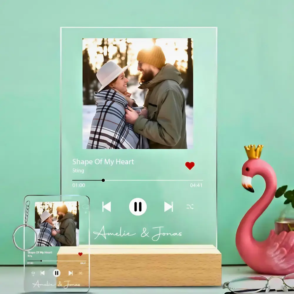 Custom Song Plaque and Keychain Set, Couple Gifts, Anniversary Gifts, Personalized Album Cover Stand, Cute Keychain, Acrylic Photo Stand
