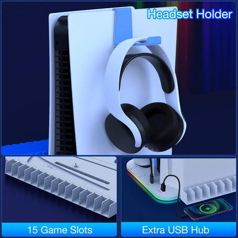 For PS5 Stand Cooling Fan for PS5 Slim, PS5 digital & disc verdion Stand and Cooling Station with Controller Charging Station for PS5 Slim, for PS5 Accessories RGB Light, 15 Game Storage LED Cooler Wearable ps5 accessories
