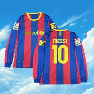 2010 2011 Home retro No.10 Messi Stripe Long sleeve Soccer jersey