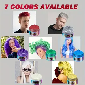 ROZINO Washable Hair Color Wax 120g 7 Colors Red Green Purple Golden White Blue Gray with Natural Oil Ingredients Quick Coloring No Damage One-Time Temporary Styling Washes Out Easily Convenient Change