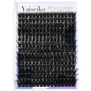 Fluffy Lash Clusters 12-25mm Thick Cluster Eyelash Extension 224Pcs 150D Volume Individual Lashes Wispy D Curl Waterproof Matte Black False Eyelashes DIY at Home, by Yaiseiko