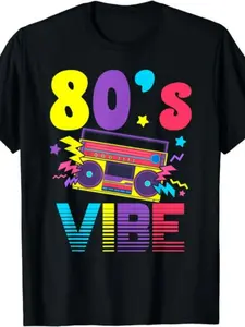 Retro 80's Theme Party Outfit for Men, and Kids - 1980s Nostalgia Costume with Vintage 80s Graphics T-Shirt |   Comfortable Casual Wear for 80s Parties, Themed Events and Everyday Sportswear |   Machine Washable Digital Print