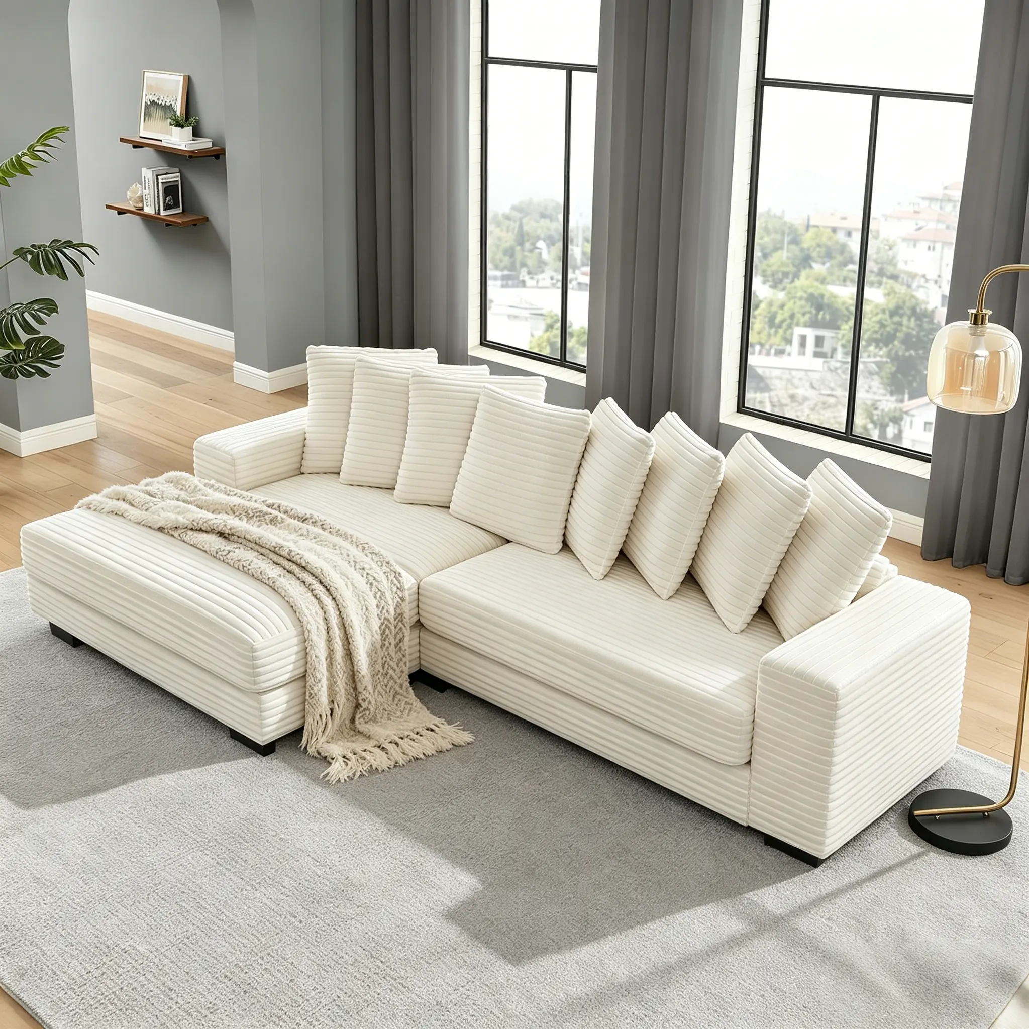 [3Packs Shipped]Niccae Cloud Couch Design Convertible Sofa Bed with 2 Pillows, Adjustable Chaise Lounge Sofa with Chaise, Durable Hardwood Frame, Sofas for Living Room, Indoor Apartment Furniture (3 Packages Delivered)