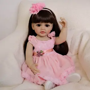 22 Inch Lifelike Reborn Toddler Baby Dolls Girl Full Body Realistic Adorable Reborn Girl with Long Hair for Birthday Gift