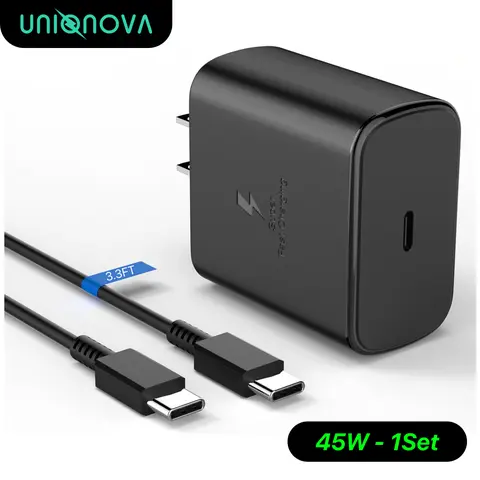 UNIQNOVA 45W Super Fast Charger Set with USB-C Block & Type-C Cable for Smartphone, Mobile Devices: Android Galaxy S25/S24, iPhone 15/16/17