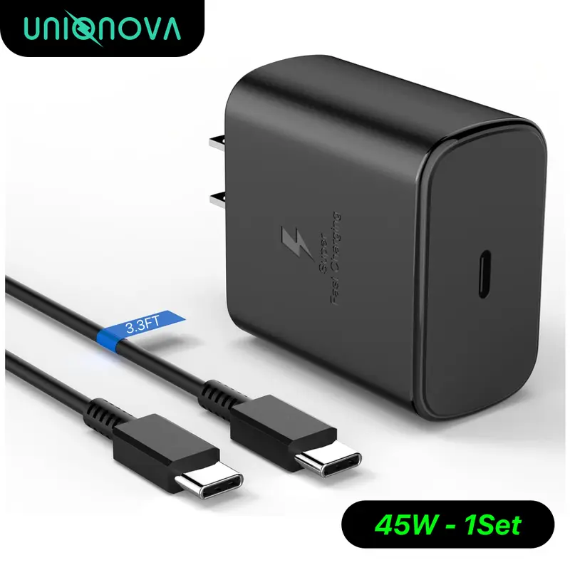 UNIQNOVA 45W Super Fast Charger Set with USB-C Block & Type-C Cable for Smartphone, Mobile Devices: Android Galaxy S25/S24, iPhone 15/16/17