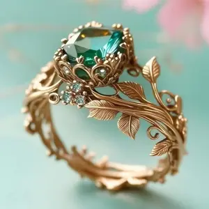 An ancient totem ring, inlaid with green crystal, featuring an energy-grounding tribal design. Suitable for both men and women, this handcrafted jewelry offers spiritual protection and healing properties. corkscrew nose ring hoop Heart Locket Picture Ring