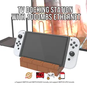 For Switch HDMI +RJ45 Docking Station Docking Station with Building Blocks Multi-Grip Jack with Game Storage Slot