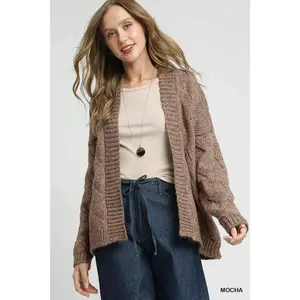 Umgee Chunky Cable Knit Open Front Cardigan