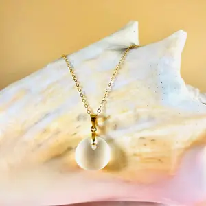 Simple Sea Glass Pendant Necklace - Beach Glass Jewelry - 14k Gold Filled Necklace - Unisex Jewelry - Dainty Jewelry - Small White