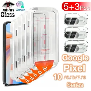 [5+3] Google Pixel  10 Pro XL 9 9a 8A 8 7 7a 6a 6 5G Phone Screen Protectors Set, 9h Hardness Tempered Glass, Anti-Spy Privacy Protection, Easy Installation Kit, Ultra-Thin Design