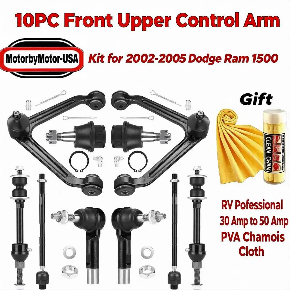 【Buy 1 Gift 1】10Pcs Front Upper Control Arm with Ball Joint Fit for Dodge Ram 1500 2002 2003 2004 2005 Suspension Kit with Tie Rod Ends Sway Bar End Links Lower Ball Joints -10pcs EV407 K7400 K7411