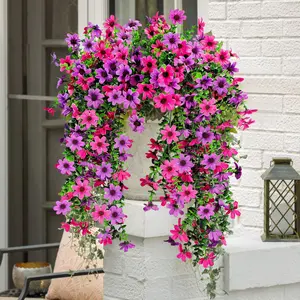 Artificial Fake Hanging Flowers Plants, Faux Daisy with Eucalyptus Leaves, Lifelike Artificial Flower, Fade Resistant, Long Trailing Vines for Outdoor Decor