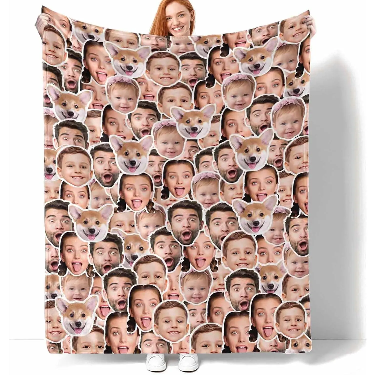 Custom Face Photo Collage Flannel Throw Blanket, Personalized Multiple Faces Picture Upload with a Soft Warm Feel for Family Sofas and Bedroom Beds, Custom Memory Blanket for Mom Dad Couples Friends Pet Parents and Loved Ones