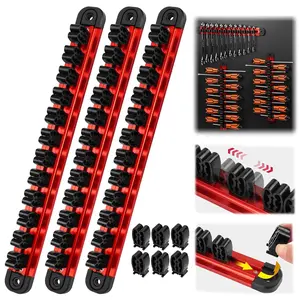 3-   Organizer and Wrench Organizer, 42-Slot  and Wrench Holder,   Rail Tool Organizer for Tool Box Drawer Wall-Mount Storage,Red(Tools not Included)