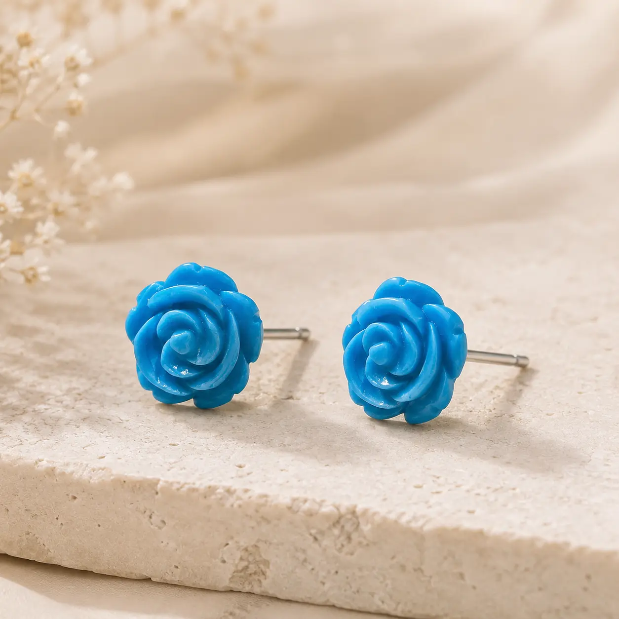 925 Sterling Silver Turquoise Rose Stud Earrings for Women | December Birthstone Jewelry Gift for Her