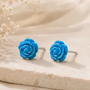 925 Sterling Silver Turquoise Rose Stud Earrings for Women | December Birthstone Jewelry Gift for Her