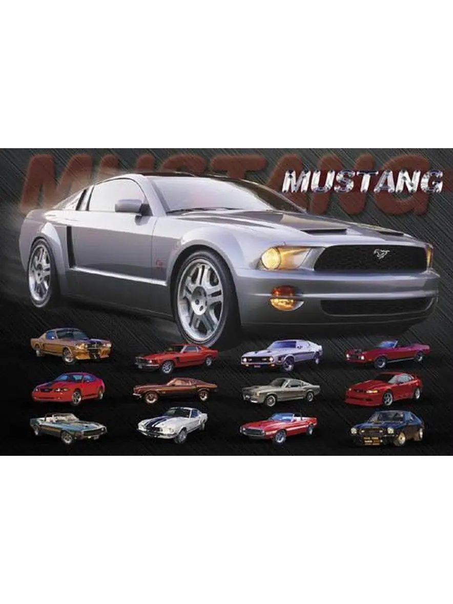 212 MAIN Mustang Evolution Wall Poster, 24x36 in Home Decor Art Print, Hot Stuff 2477-CB