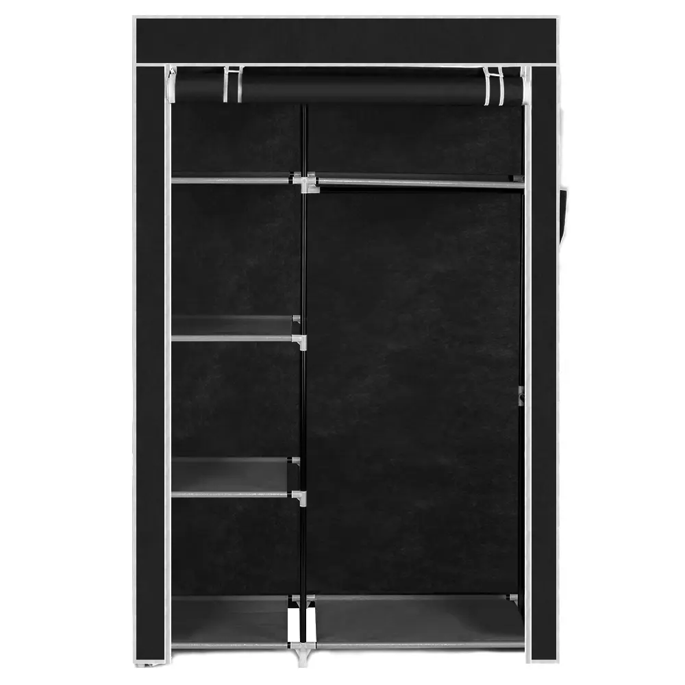 Karl Home 64" Black Metal Wardrobe Closet Armoire, Portable Storage Organizer with 6 Shelf Zones, Moveable Rod, Waterproof Tiers