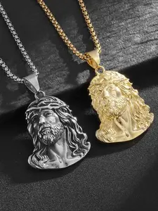 Classic Stainless Steel Jesus Head Pendant Necklace, & Silver Color, Unisex Hip Hop Style, Waterproof Jewelry, Street Fashion Accessory, Fashion Cool Accessories